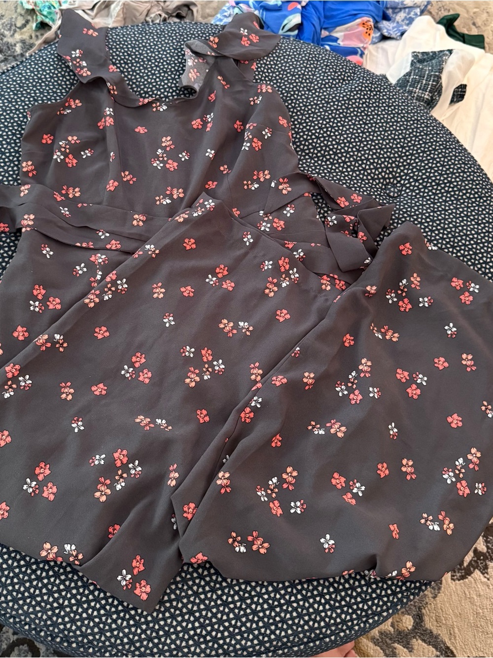 LOFT Dark Brown Floral Jumpsuit with Pink & White Flowers